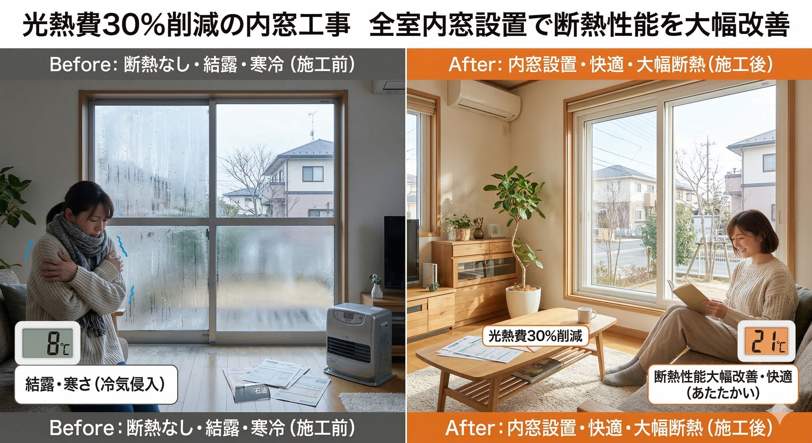 光熱費30%削減の内窓工事